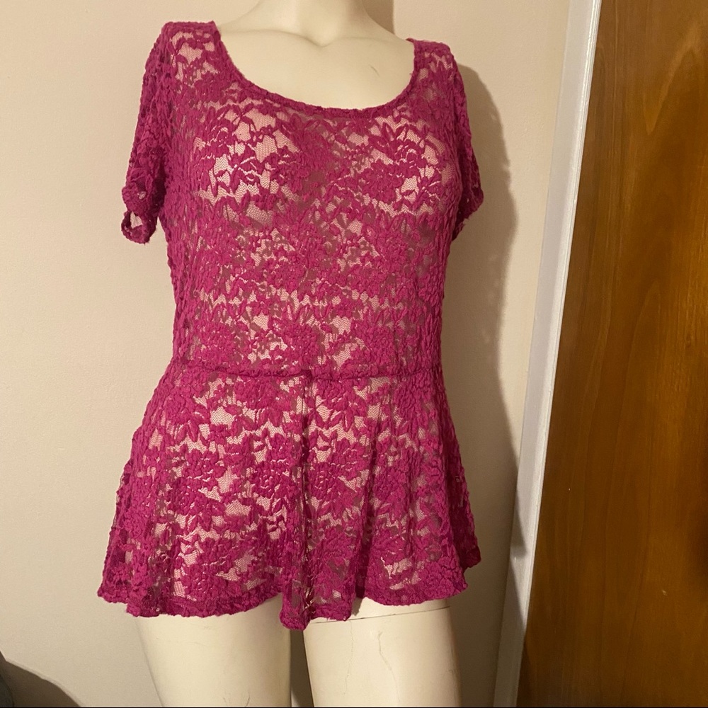 Torrid fuchsia short sleeve lace shirt NWT size 2X